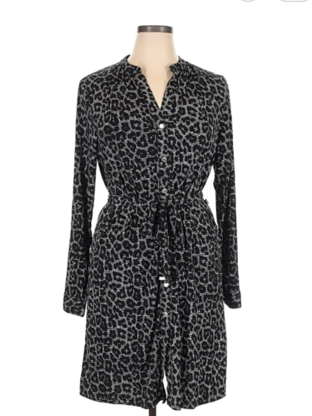 Michael Kors Women's Size Large Black and Gray Leopard Print Long Sleeve Dress